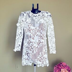 NWT Self-Portrait White Floral Lace Dress size 2